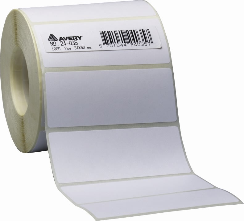 Avery 24034 etiketter på rulle, 36x75 mm, 1000 st.