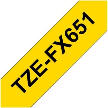 Brother TZe-FX651 labeltape 24mm, sort på gul