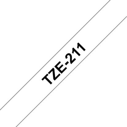 Brother TZe-211 labeltape 6mm, sort på hvid
