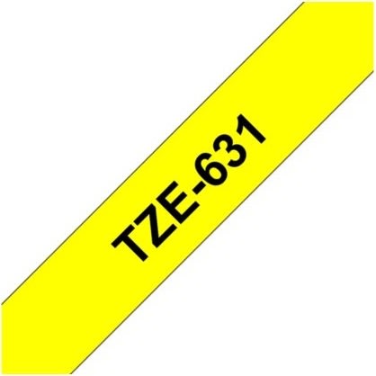 Brother TZe-631 etikettape, 12 mm, svart på gul
