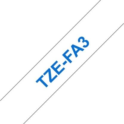 Brother TZe-FA3 tygtape, 12 mm, blå på vit