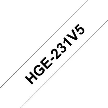 Brother HGe231V5 etikettape, 12 mm, svart på vit