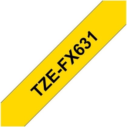 Brother TZe-FX631 labeltape 12mm, sort på gul