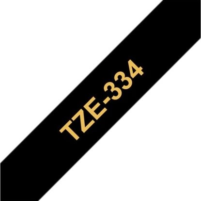 Brother TZe-334 labeltape 12mm, guld på sort