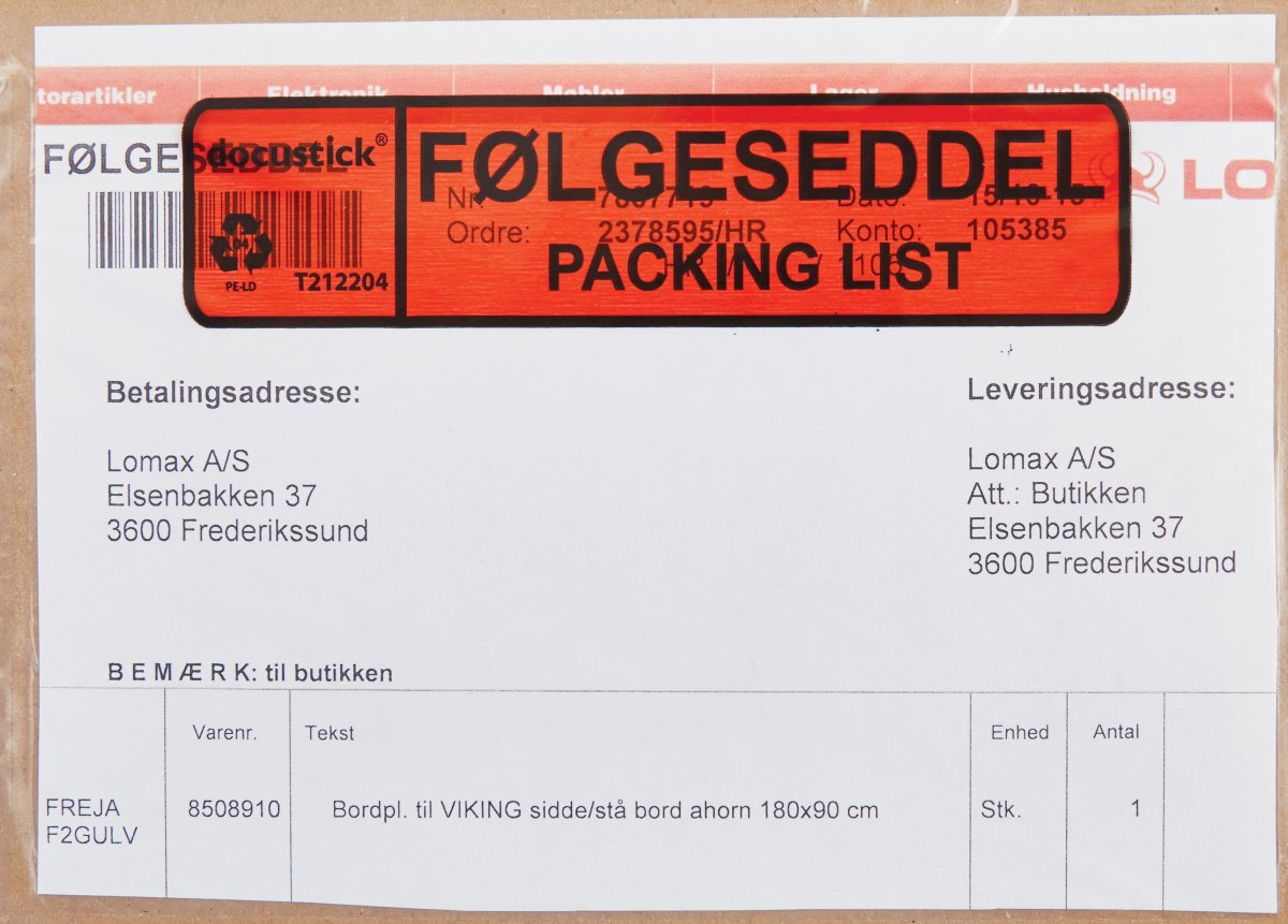 Följesedelsficka, “Följesedel/Packing list”, C6, 1