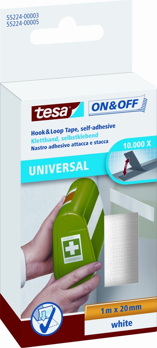 Tesa Kardborretejp 20 mm x 1 m, vit