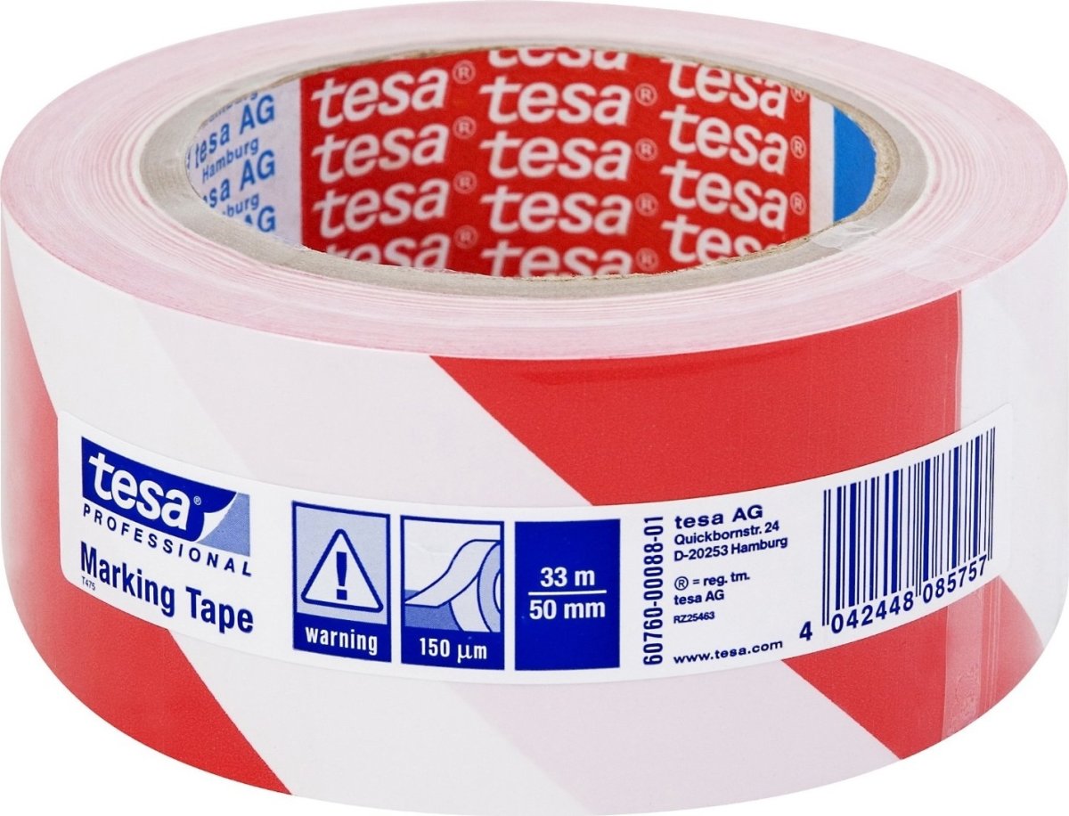 tesa Markeringstejp permanent 50 mm, röd/vit