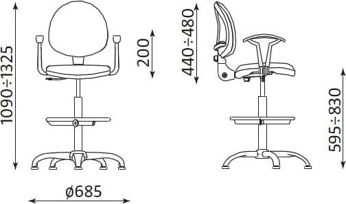 Smart Alu arbetsstolar inkl. fotring, svart tyg