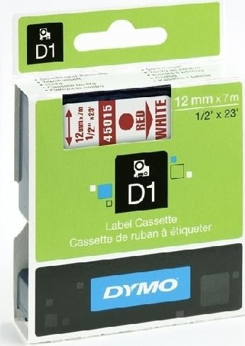 Dymo D1 labeltape 12mm, rød på klar
