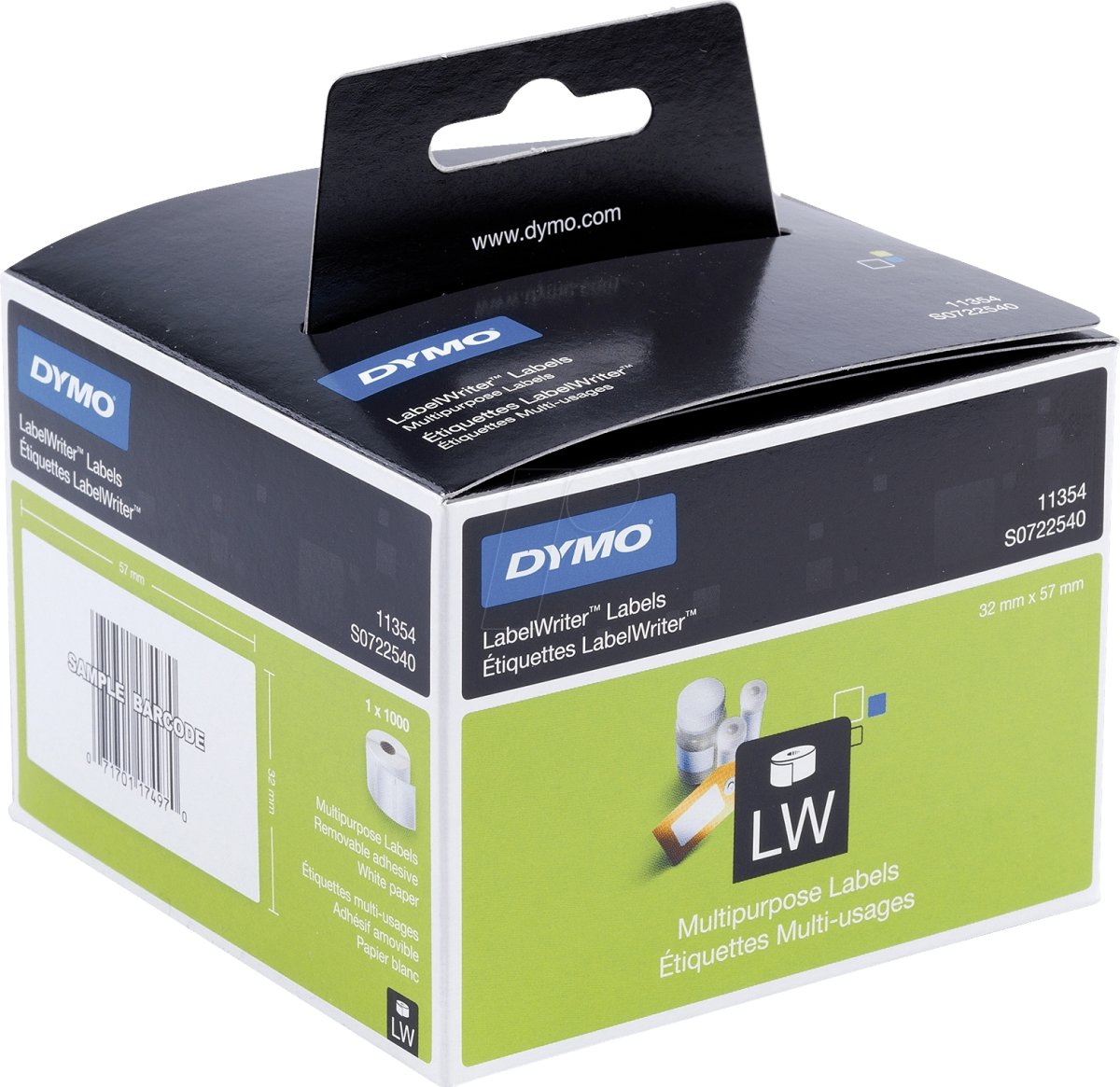 Dymo universaletikett, 32x57 mm, 1000 st