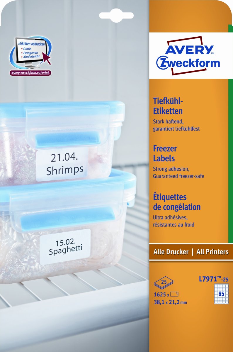 Avery L7971-25 frysetiketter, 38,1x21,2 mm