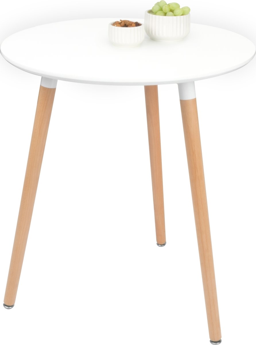 Fano loungebord Ø 60 cm hvid med stel i bøg