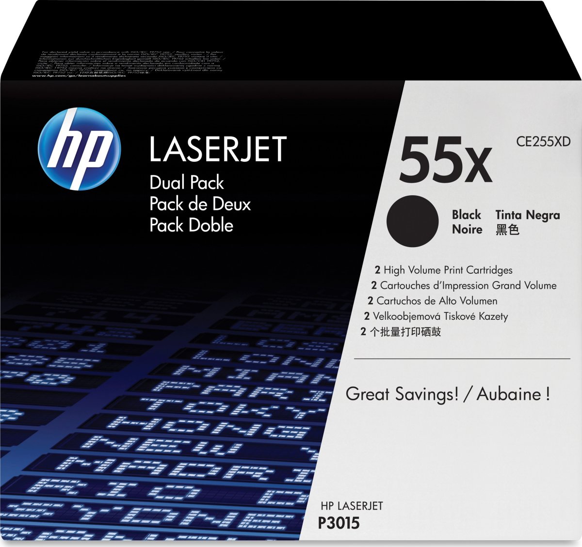HP 55X/CE255XD lasertoner, svart, 2 x 12 500 s