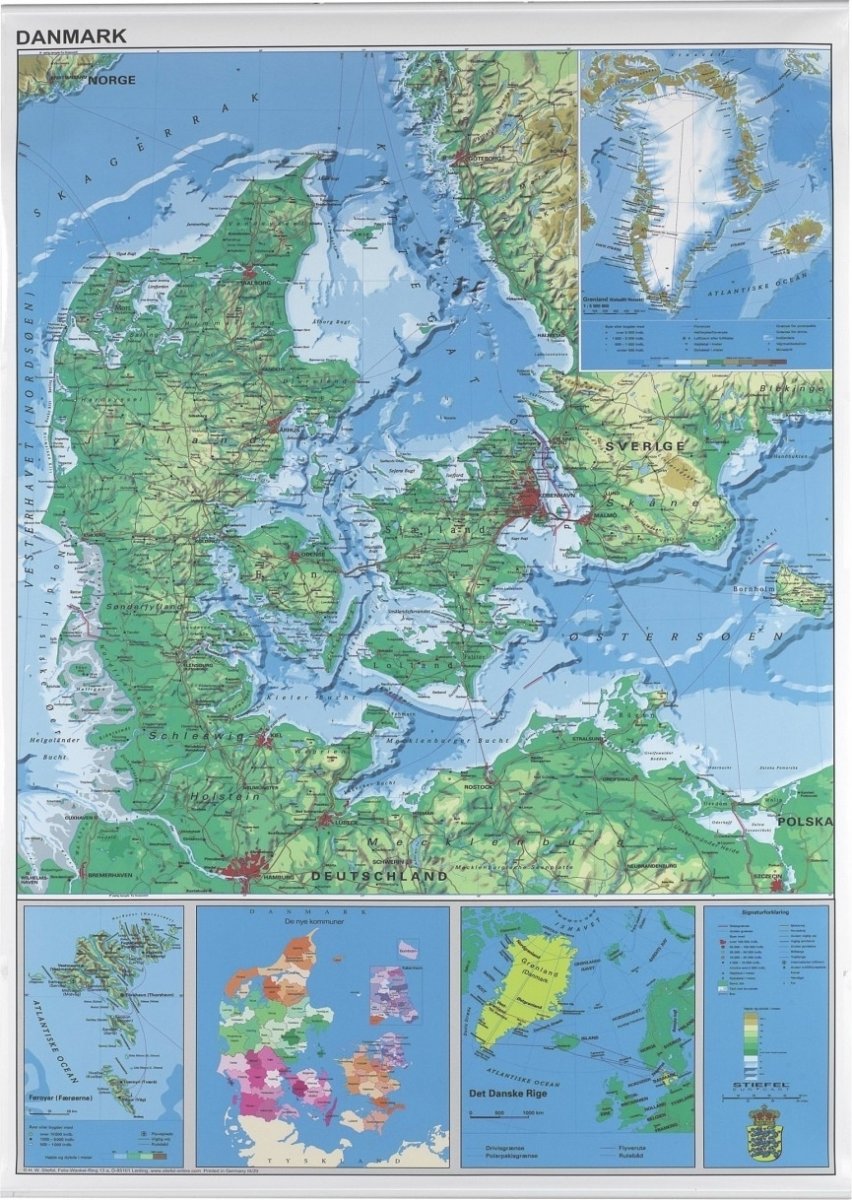 Naga Danmarkskarta 97x137cm, laminerad och reptåli
