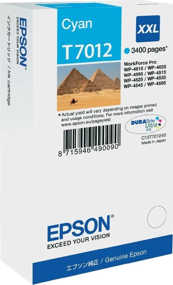 Bläckpatron Epson Nr T7012/C13T70124010 Blå 3400