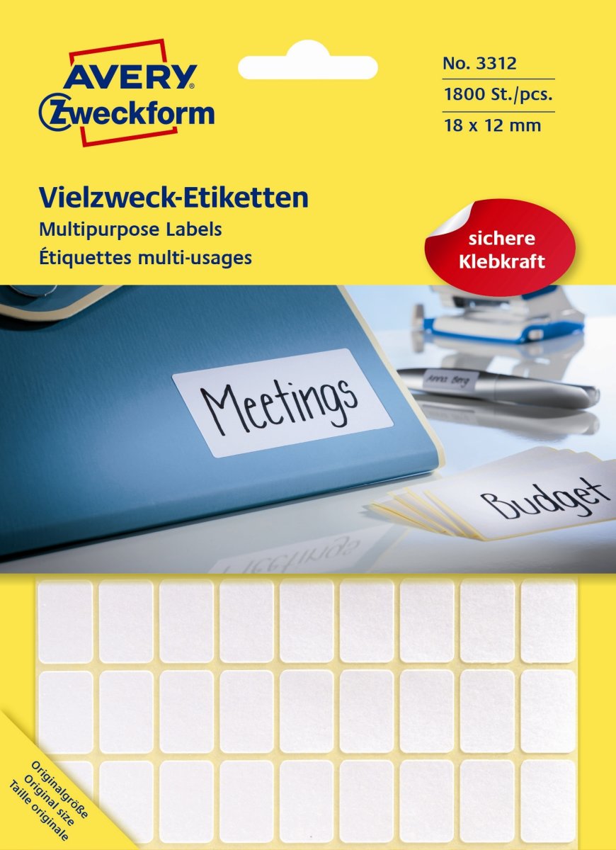 Avery 3312 färgkodningsprickar, 12x18 mm, 1800 st.