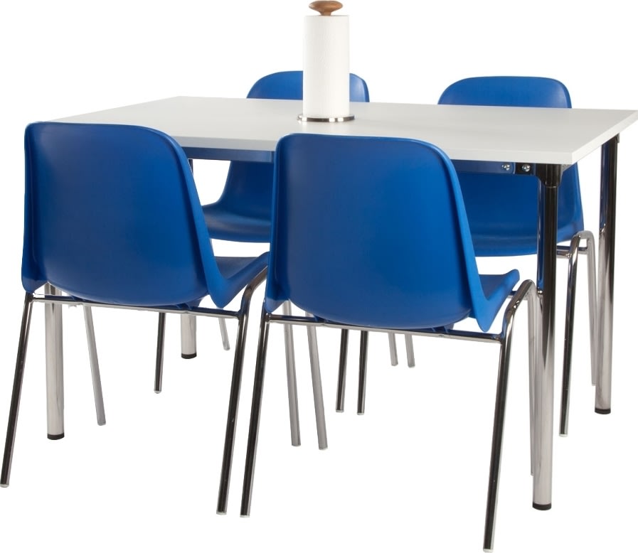 Lena Basic kantinesæt m/4 blå stole og hvidt bord 