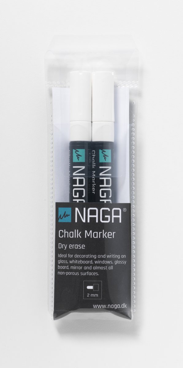 NAGA Chalkmarker til glastavle, hvid 2 stk.