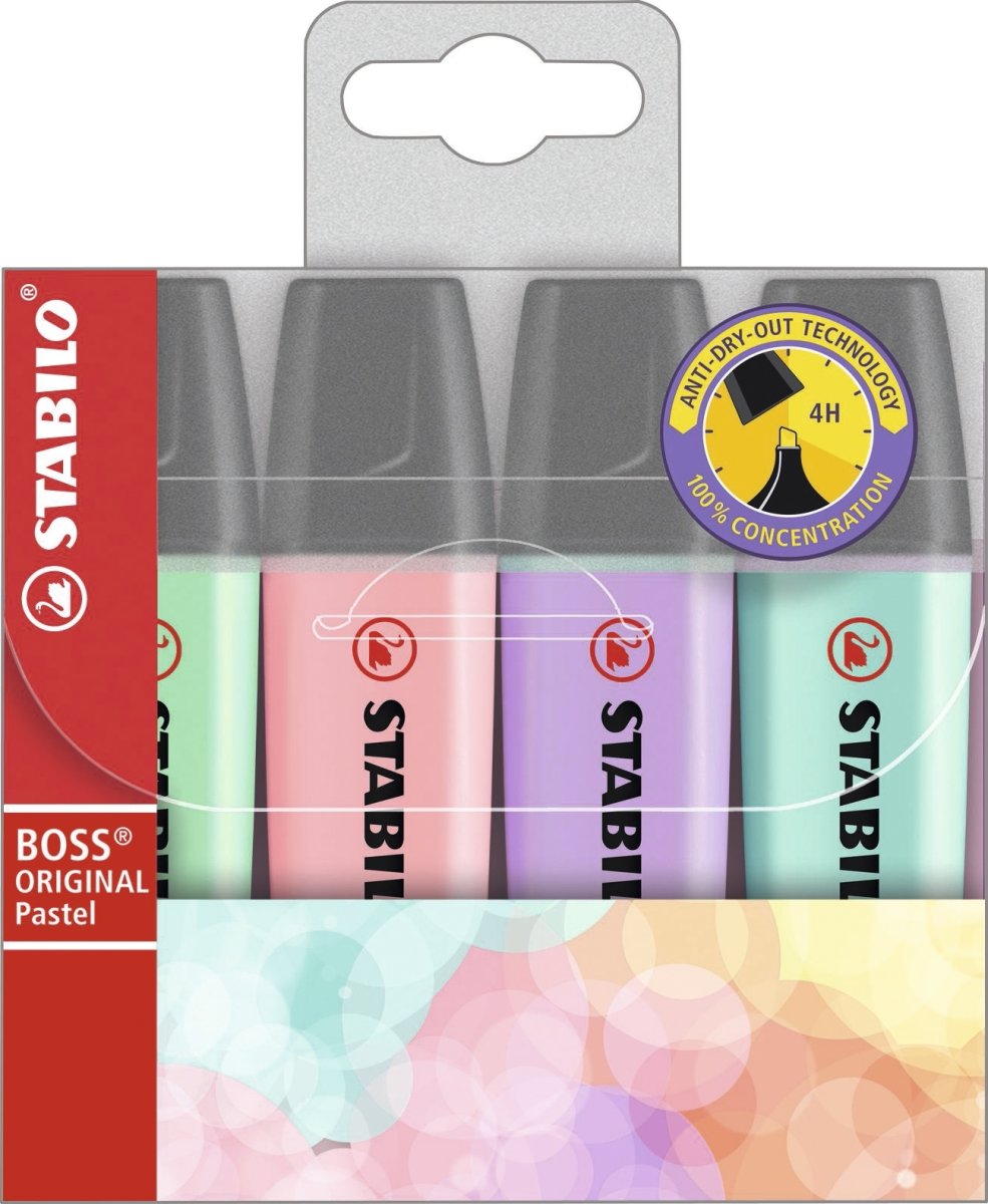 Stabilo Boss Pastel överstrykningspennor i etui, 4