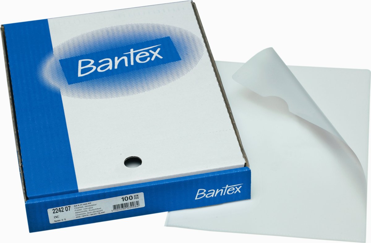 Bantex omslag, PP, 0,11mm, 100stk, hvid