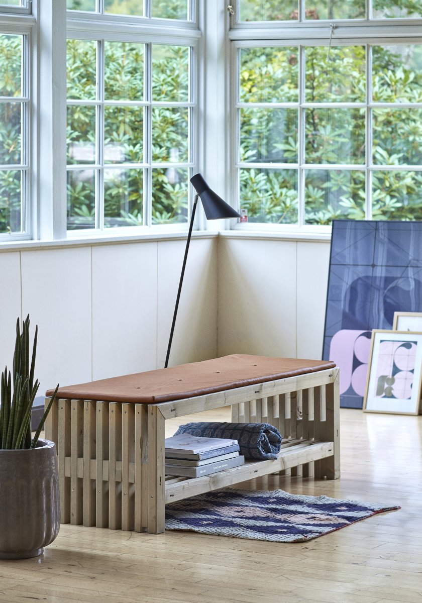 Trallbänk med hylla Plus Drivved L138 cm