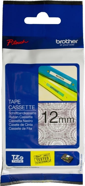 Brother TZe-MPSL31 etikettape, 12 mm, svart på spe