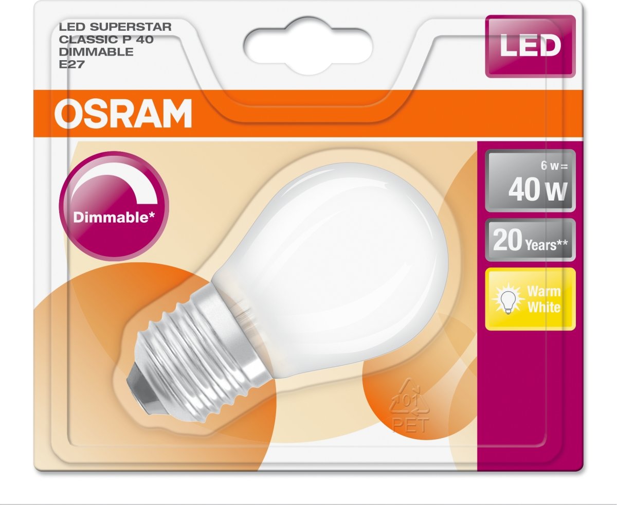 Osram LED Retro Kronepære E27, 4,5W=40W, dæmpbar
