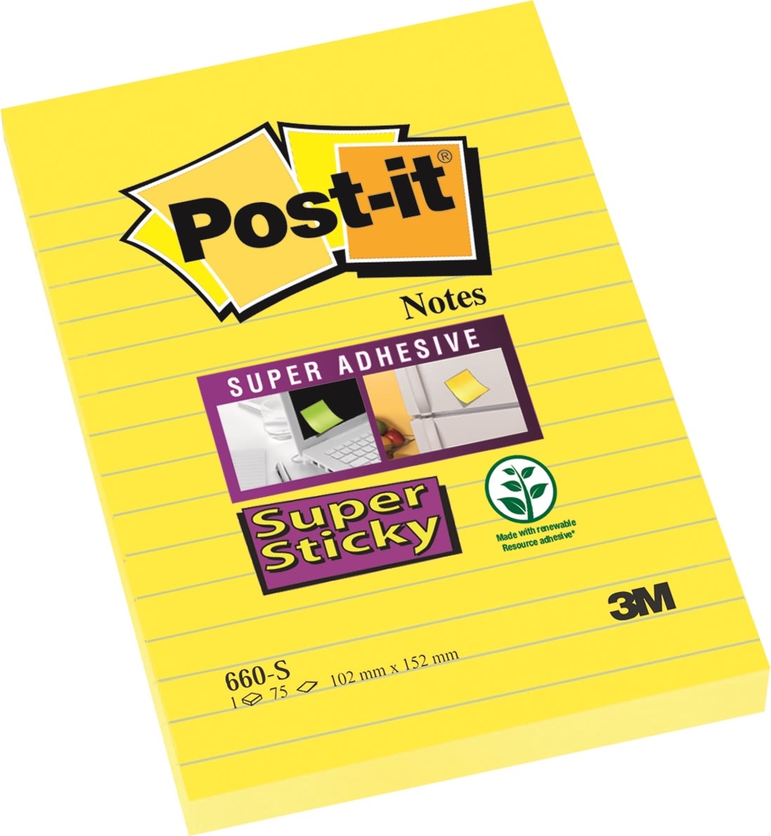 Post-it Super Sticky 102 x 152mm, linjeret
