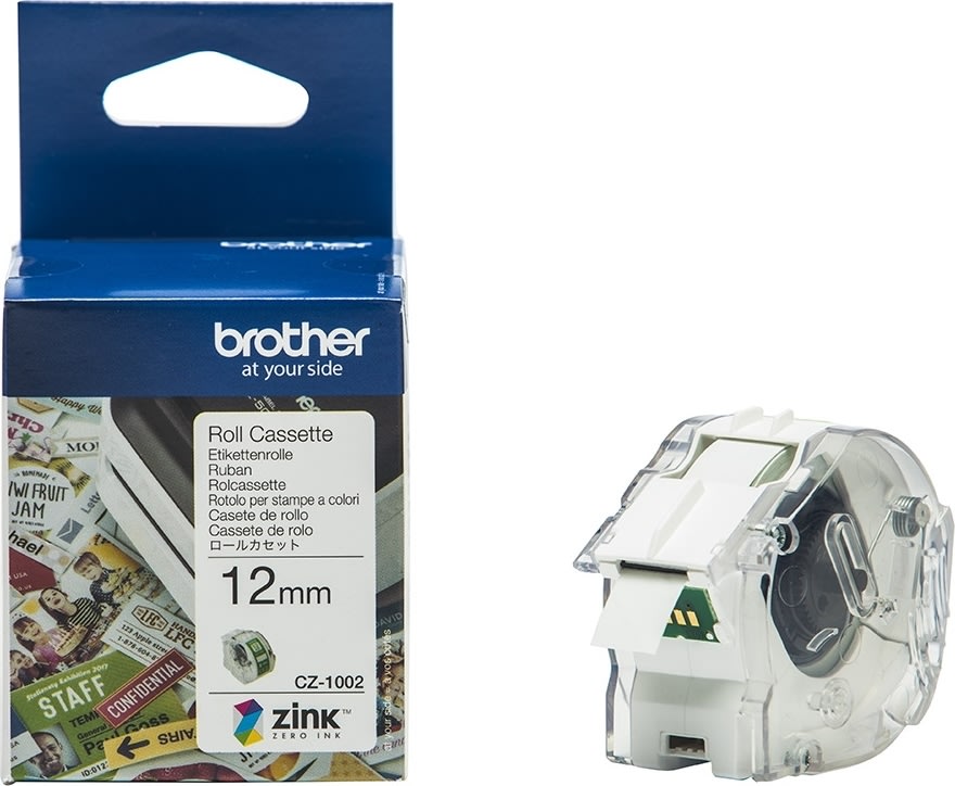 Brother CZ-färgetikettape, 12 mm x 5 m, vit