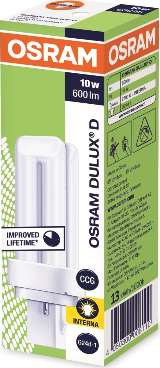 Osram Dulux D Kompakt Lysstofrør 10W/827, G24D-1