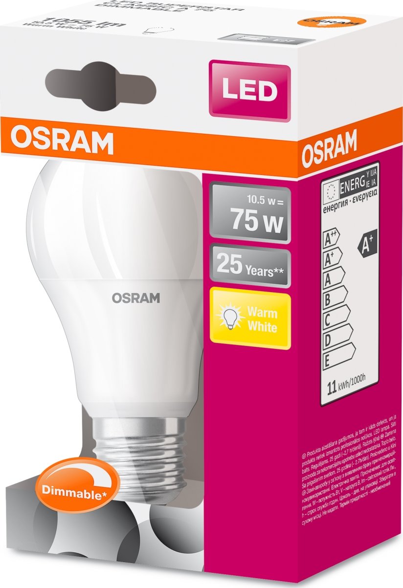 Osram LED standardlampa E27, 10 W = 75 W, dimbar
