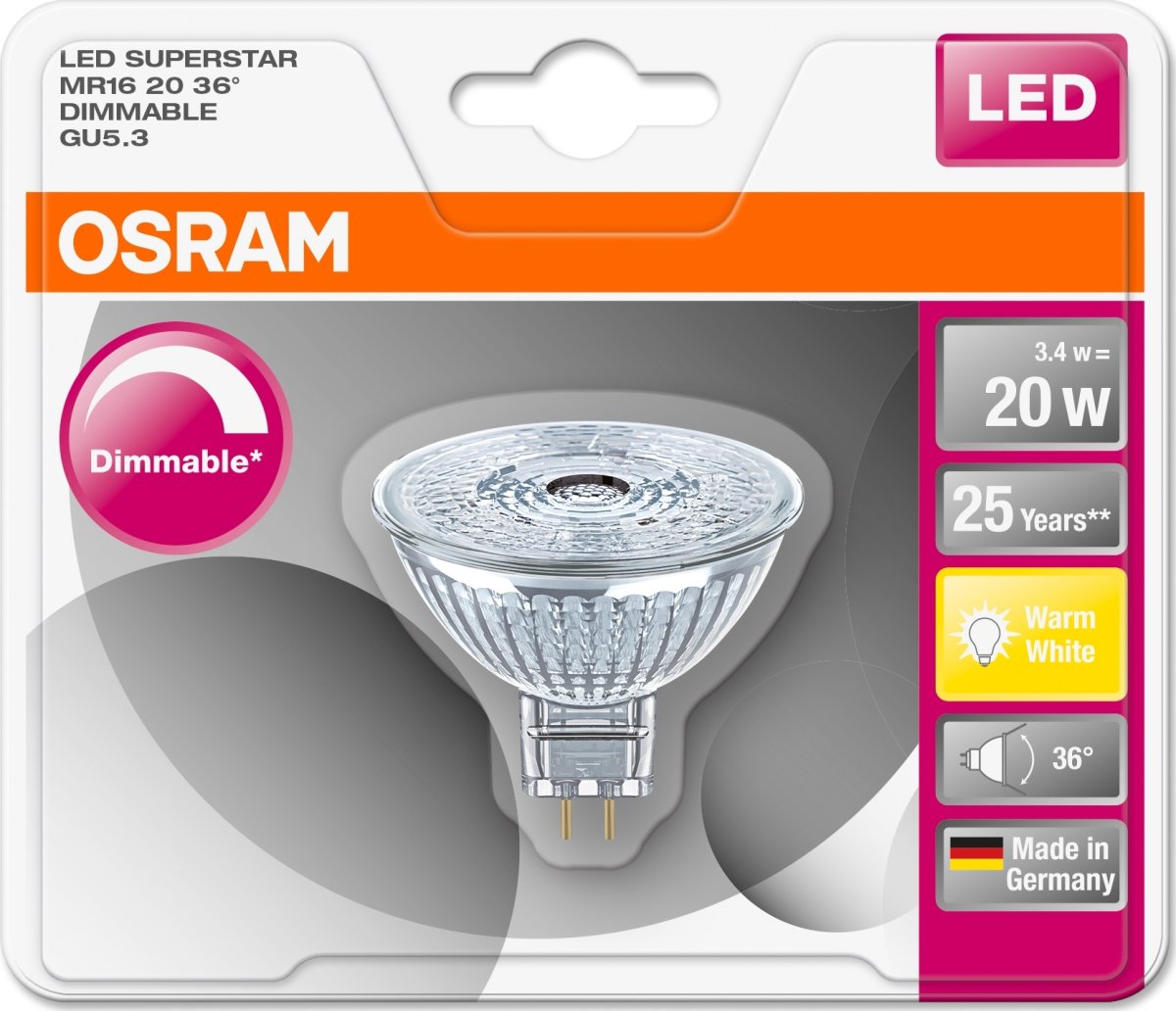 Osram LED spotlight GU5.3, 3 W = 20 W, dimbar