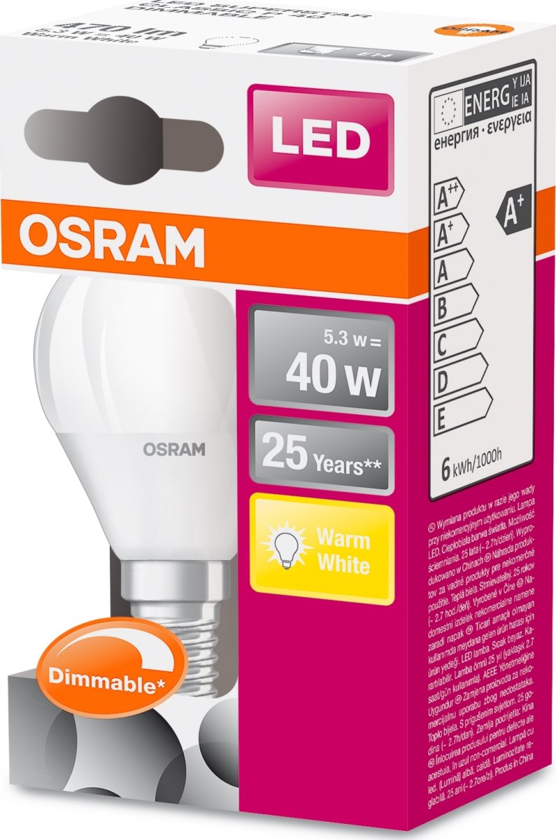 Osram LED Kronljus E14, 6 W = 40 W, dimbar
