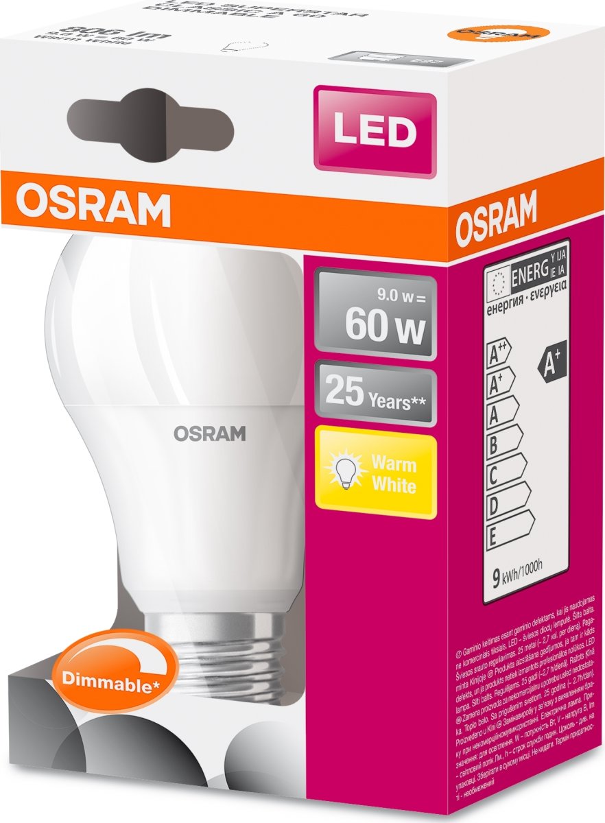 Osram LED Standardpære E27, 10W=60W, dæmpbar