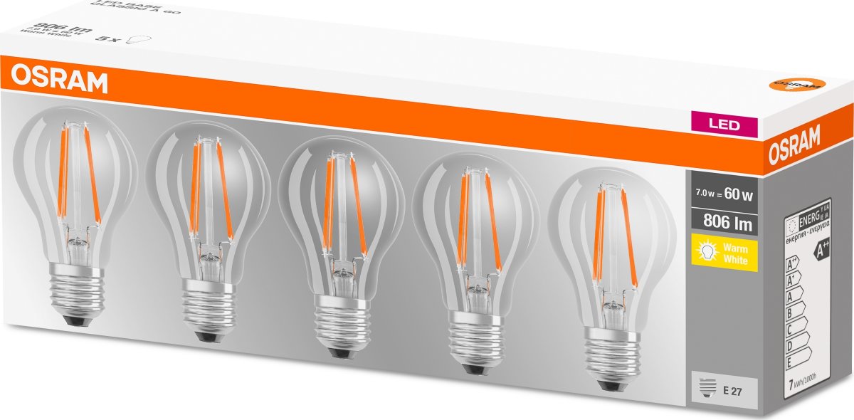 Osram Retro LED Kronljus, klar, E27, 7 W = 60 W, 5