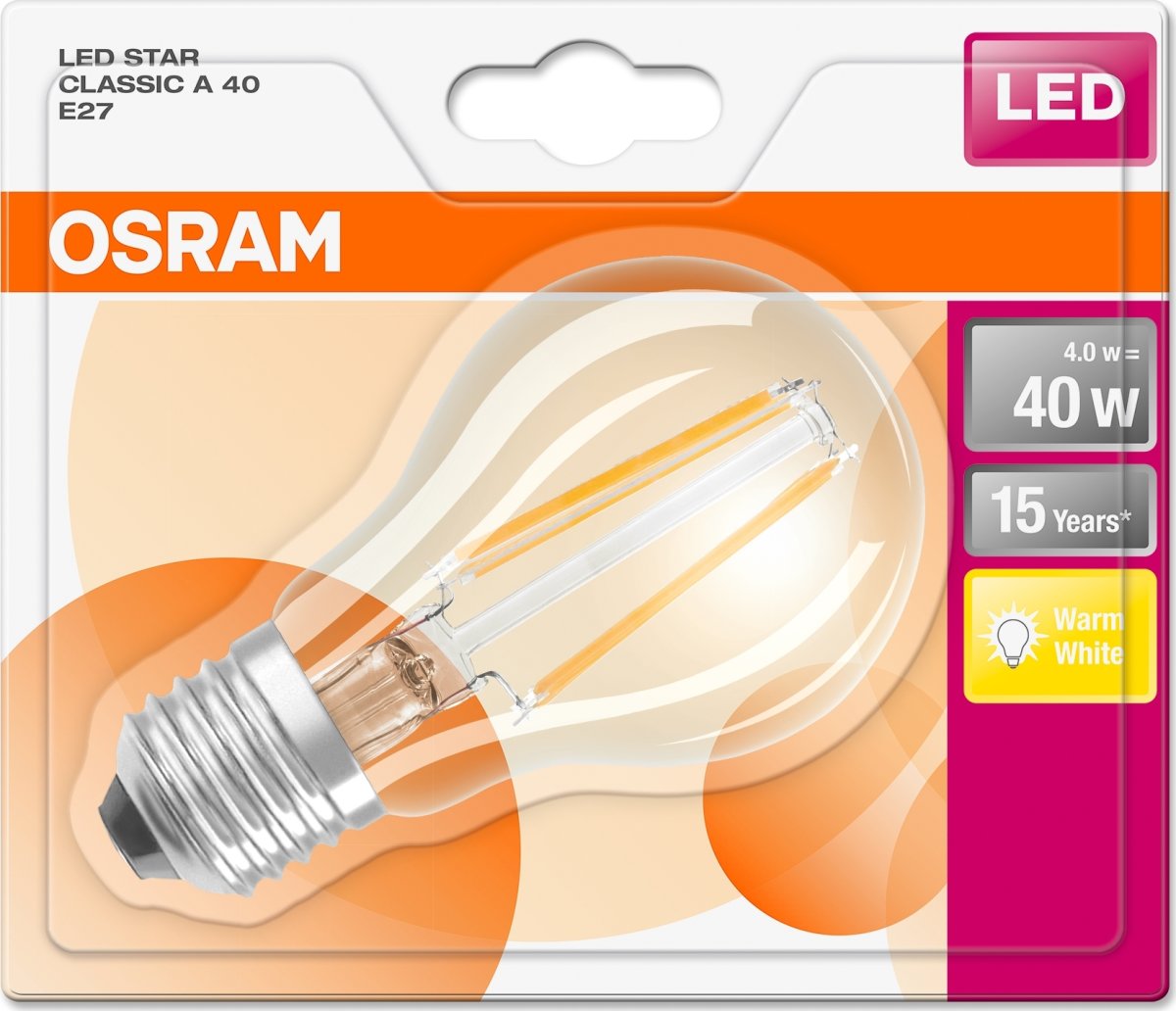 Osram Retro LED-standardlampa, klar, E27, 4 W = 40