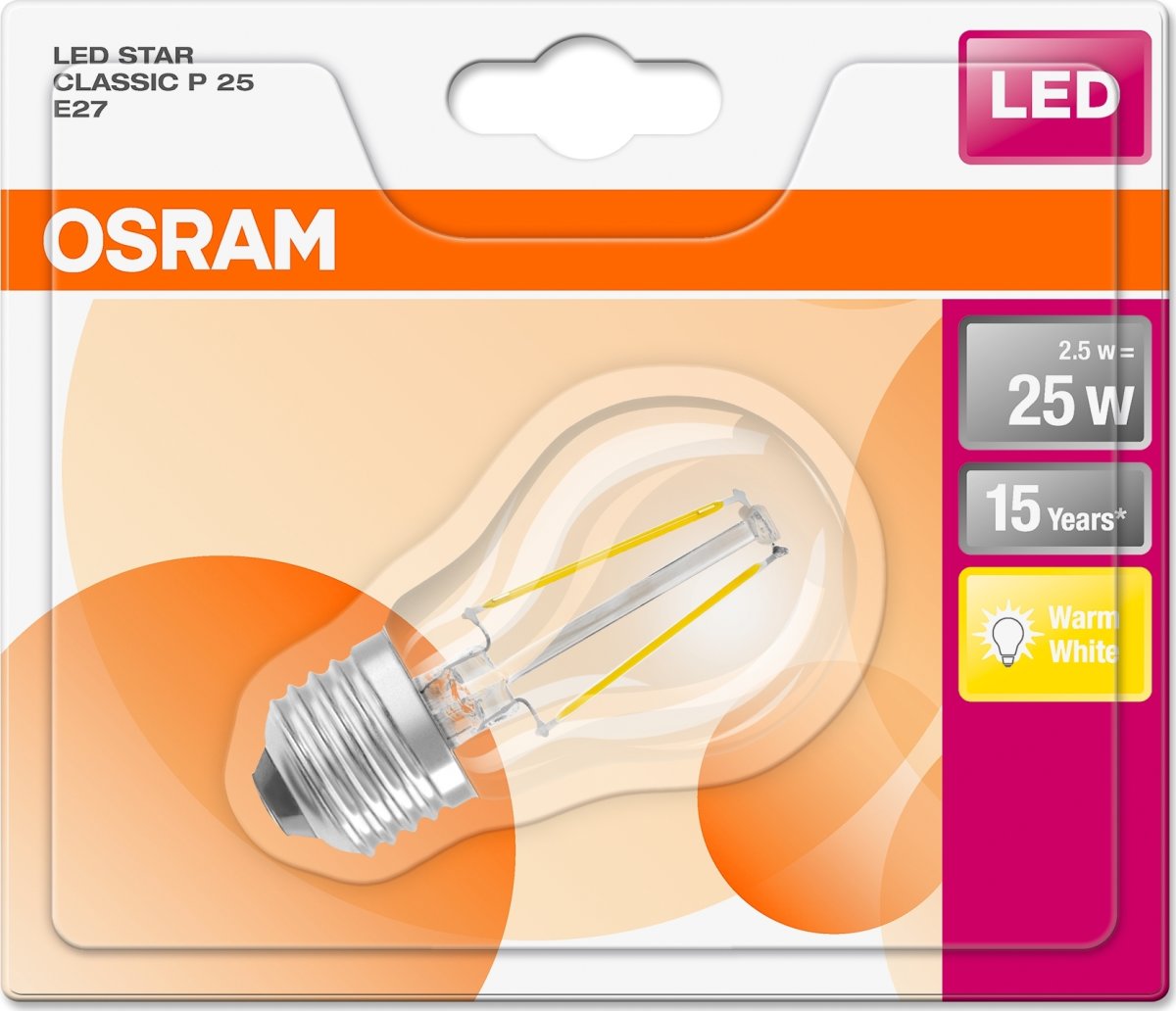 Osram Retro LED Kronljus, klar, E27, 2 W = 25 W