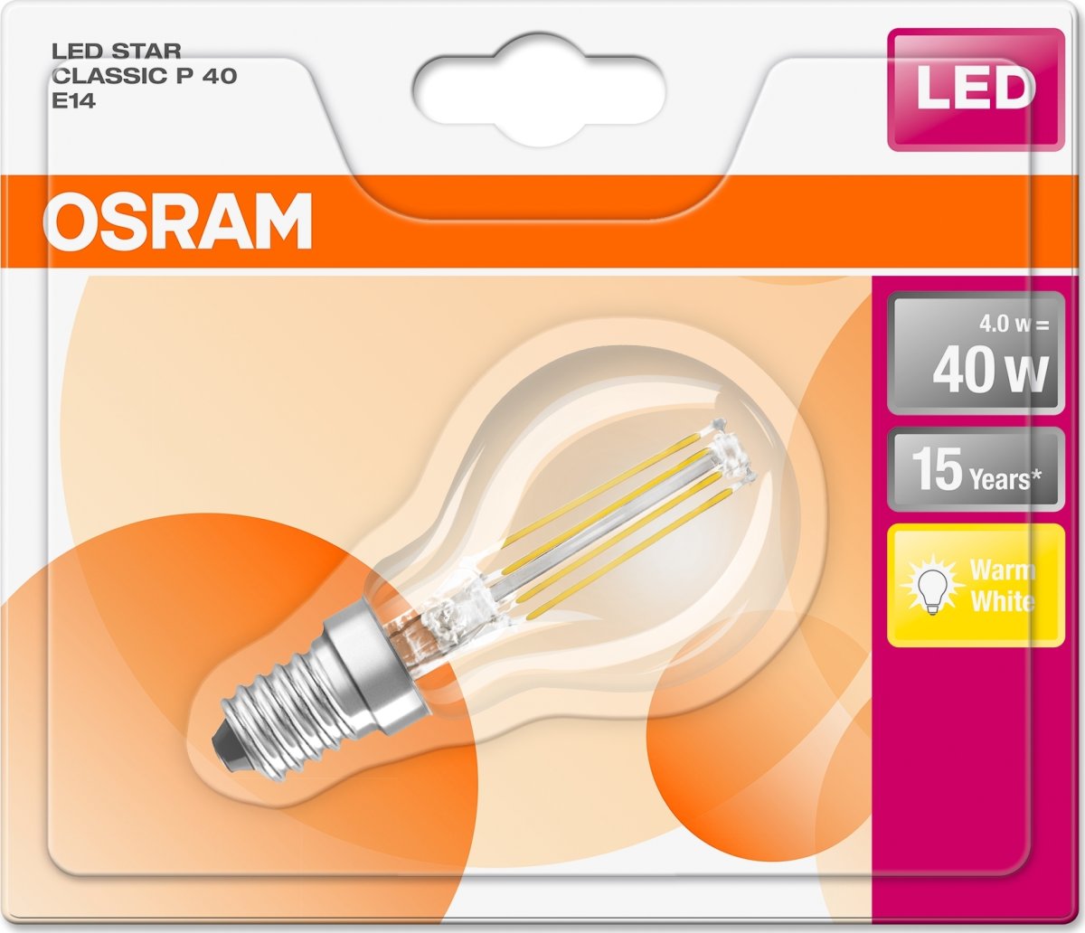 Osram Retro LED Kronljus, klar, E14, 4 W = 4 0W