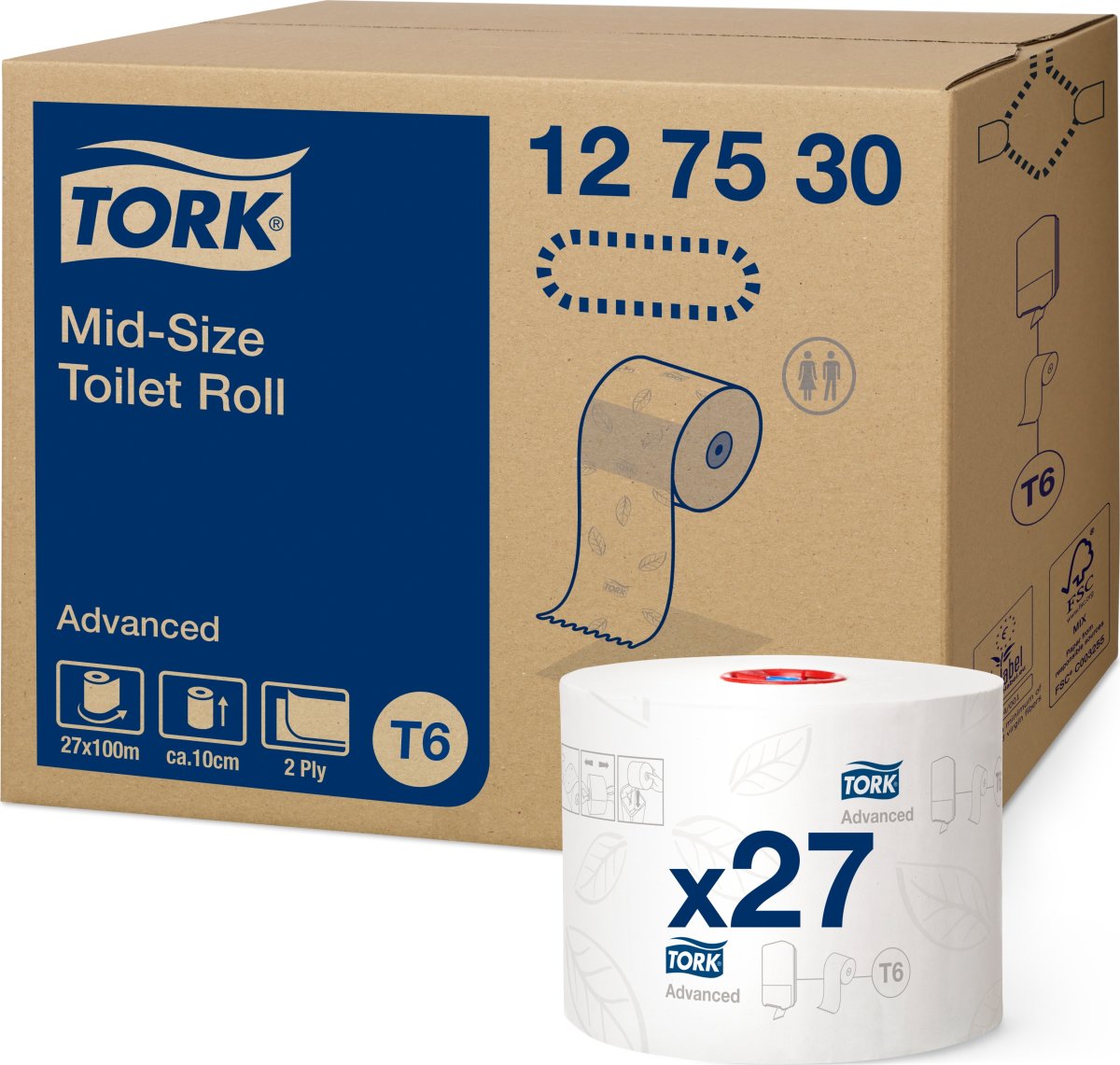 Tork T6 Advanced toiletpapir, 2-lags, 27 ruller