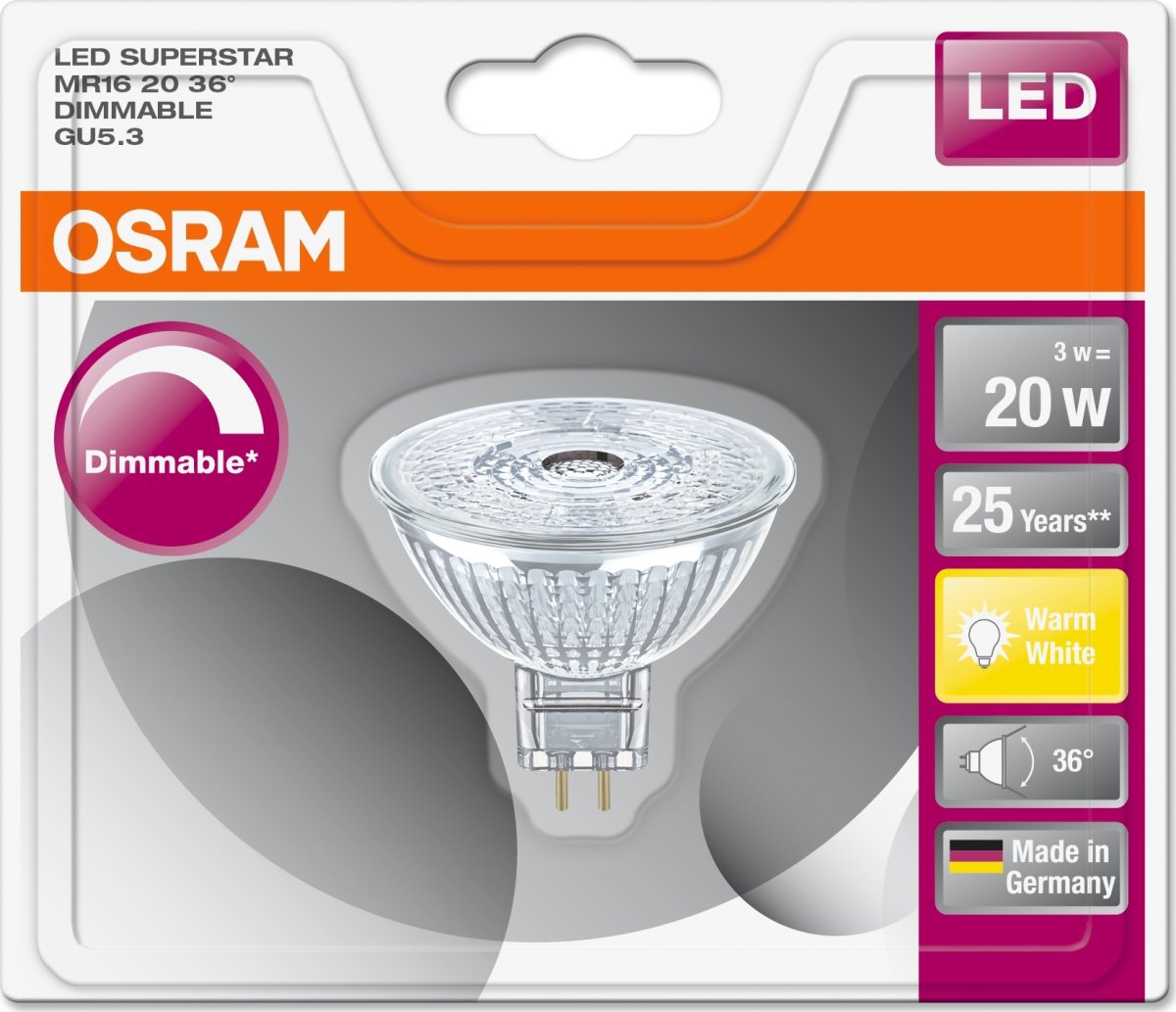 Osram LED spotlight GU5.3, 7,8 W = 50 W, dimbar
