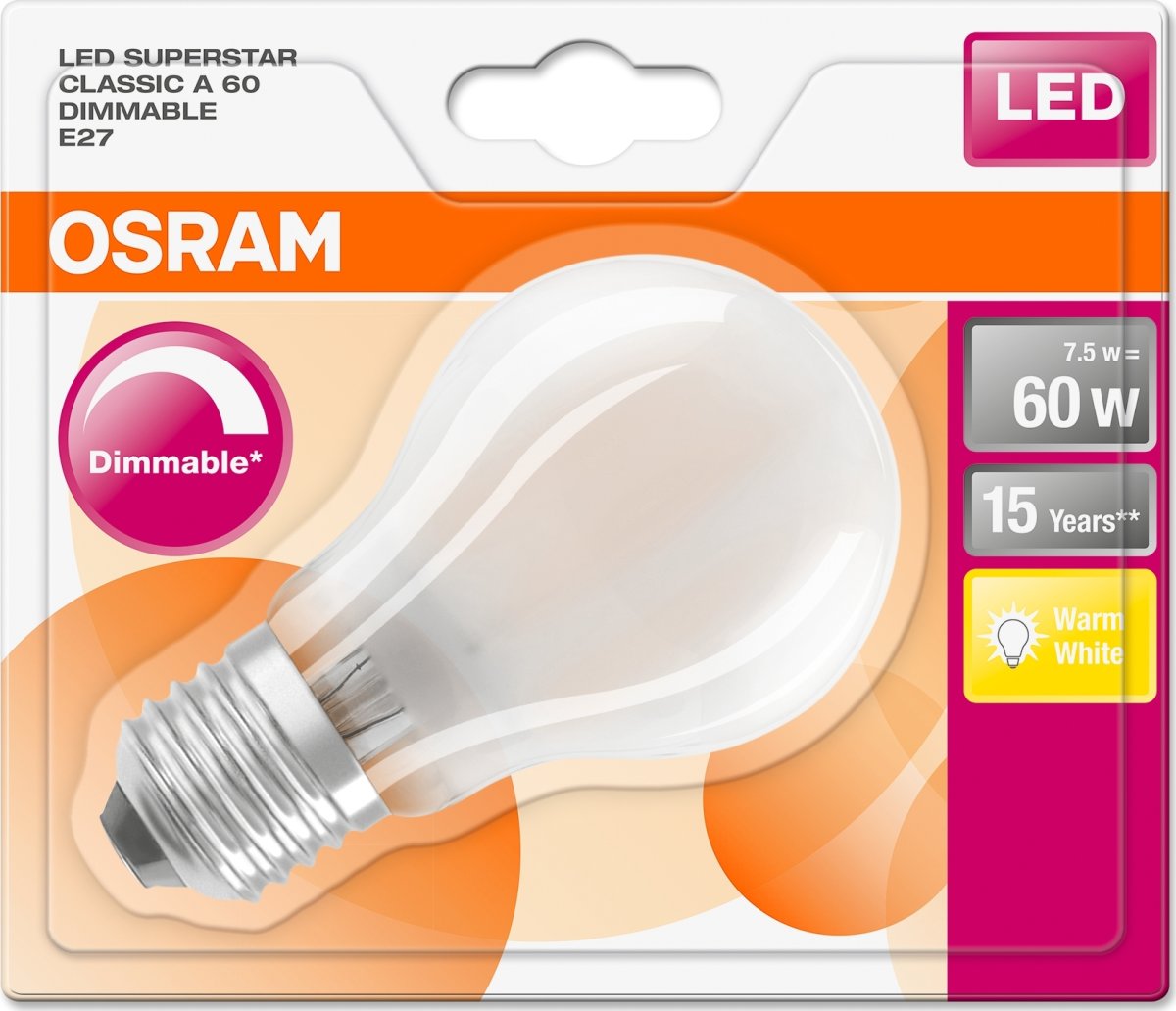 Osram Retro LED Standardpære mat E27, 8W=60W, dæmp