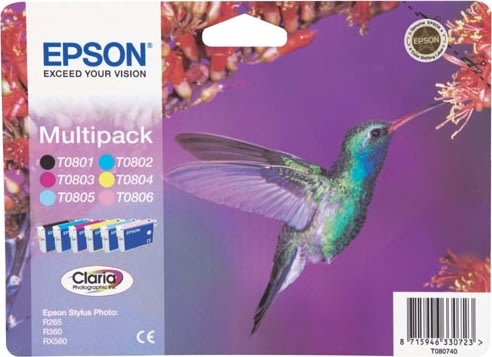 Epson T0807 bläckpatroner, flerpack, med larm