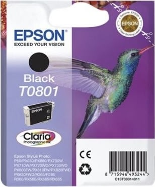 Epson Claria T0801 blækpatron, sort, m/alarm