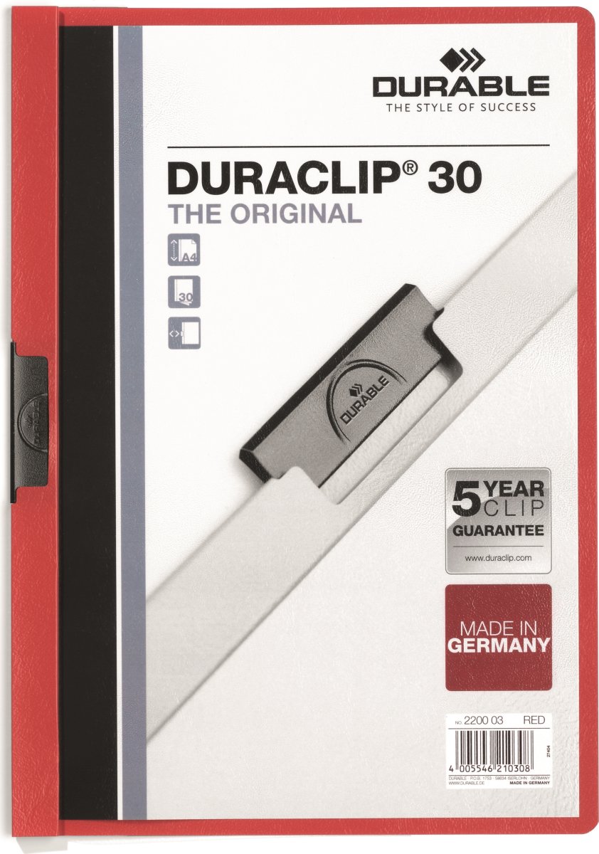 Durable Duraclip 30 klämmapp, röd