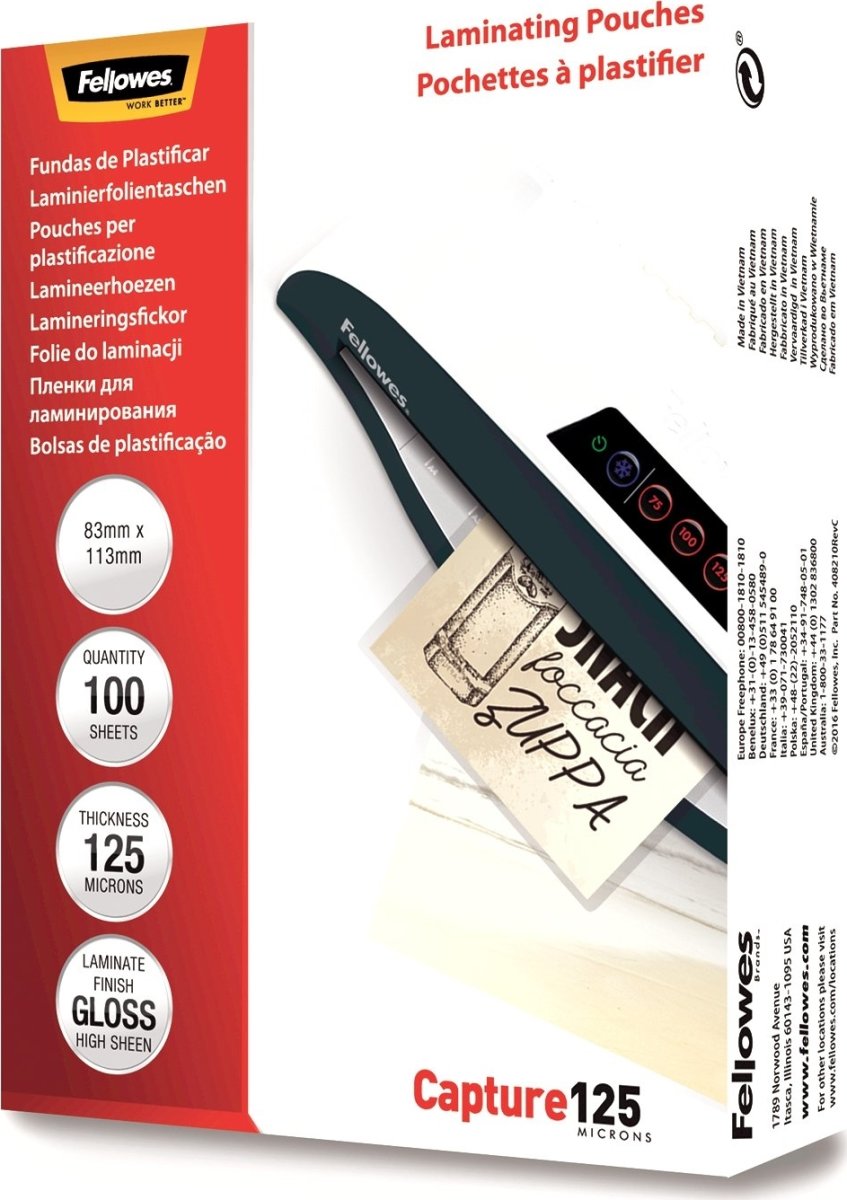 Lamineringsfickor Fellowes Capture 83x113mm 125mic
