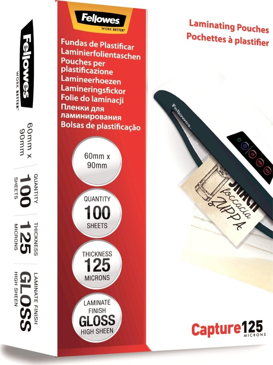 Lamineringsfickor Fellowes Capture 60x90mm 125mic