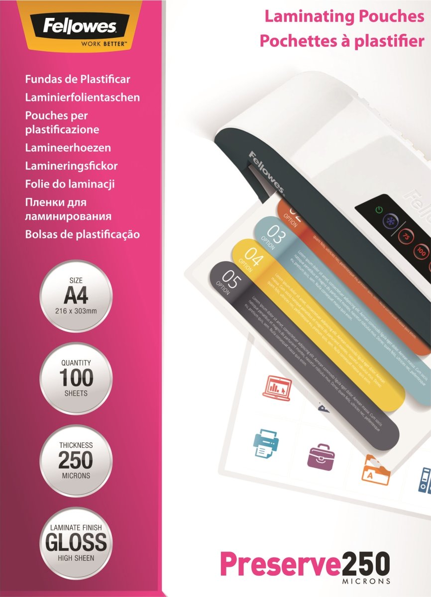 Lamineringsfickor Fellowes Preserve A4 250 micron