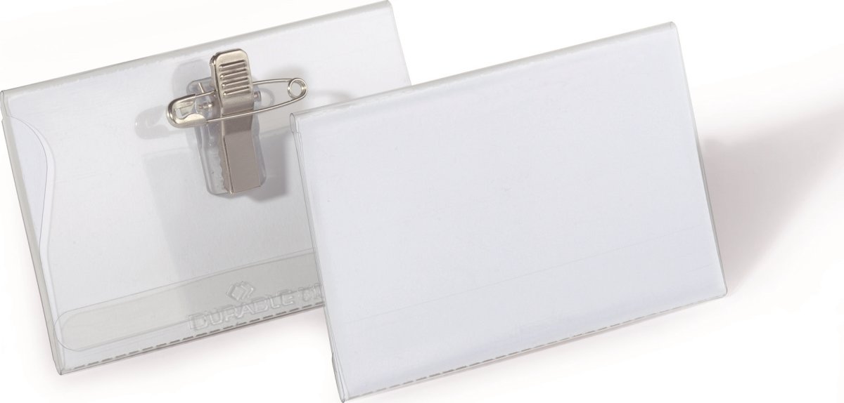 Durable Namnskylt med nål/klämma 54x90 mm, 50 st.