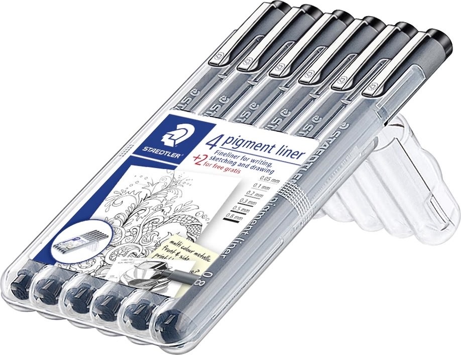 Staedtler Pigment Liner 308 fiberpenna, 6 st.