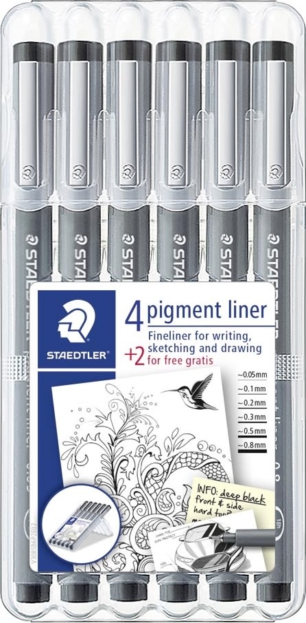 Staedtler Pigment Liner 308 fiberpenna, 6 st.